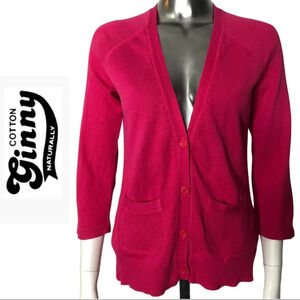 Vintage Cotton Ginny Pink Button Up  Cardigan Size Small